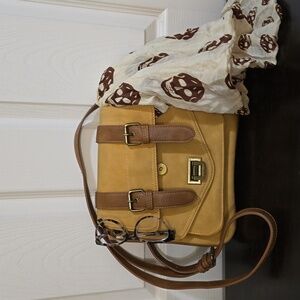 Pinkstix-purse,vegan leather,marigold tan handle,strap accents